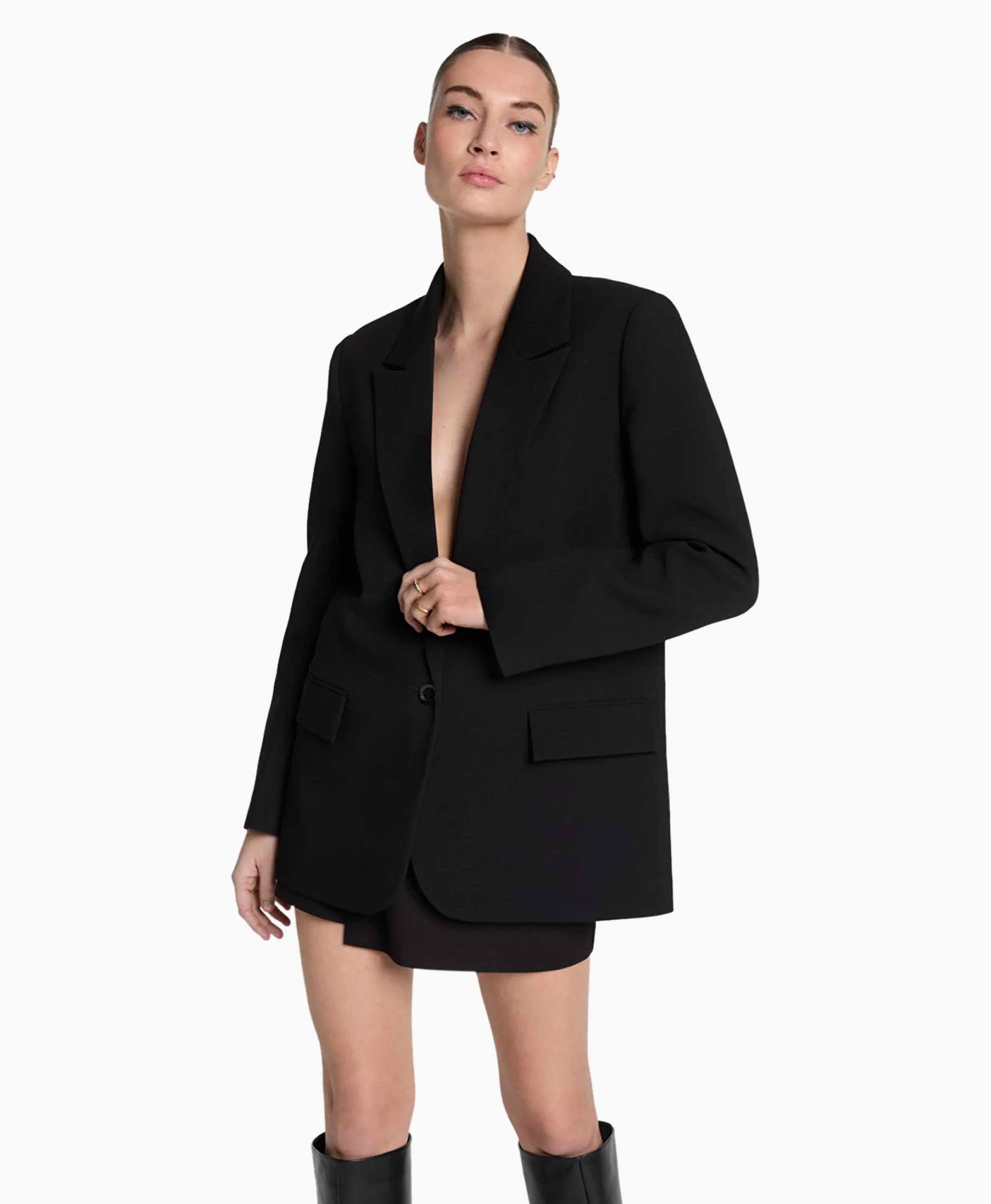 Alix The Label Blazer Woven Flowy Stretch Zwart
