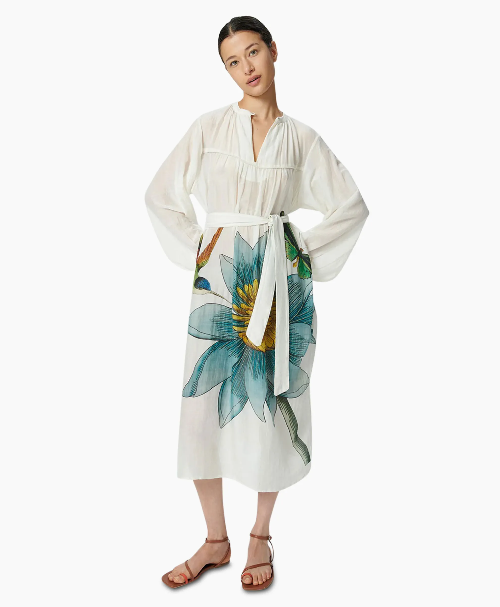 Chufy Maxi Jurk Daisy Embroidered Blauw