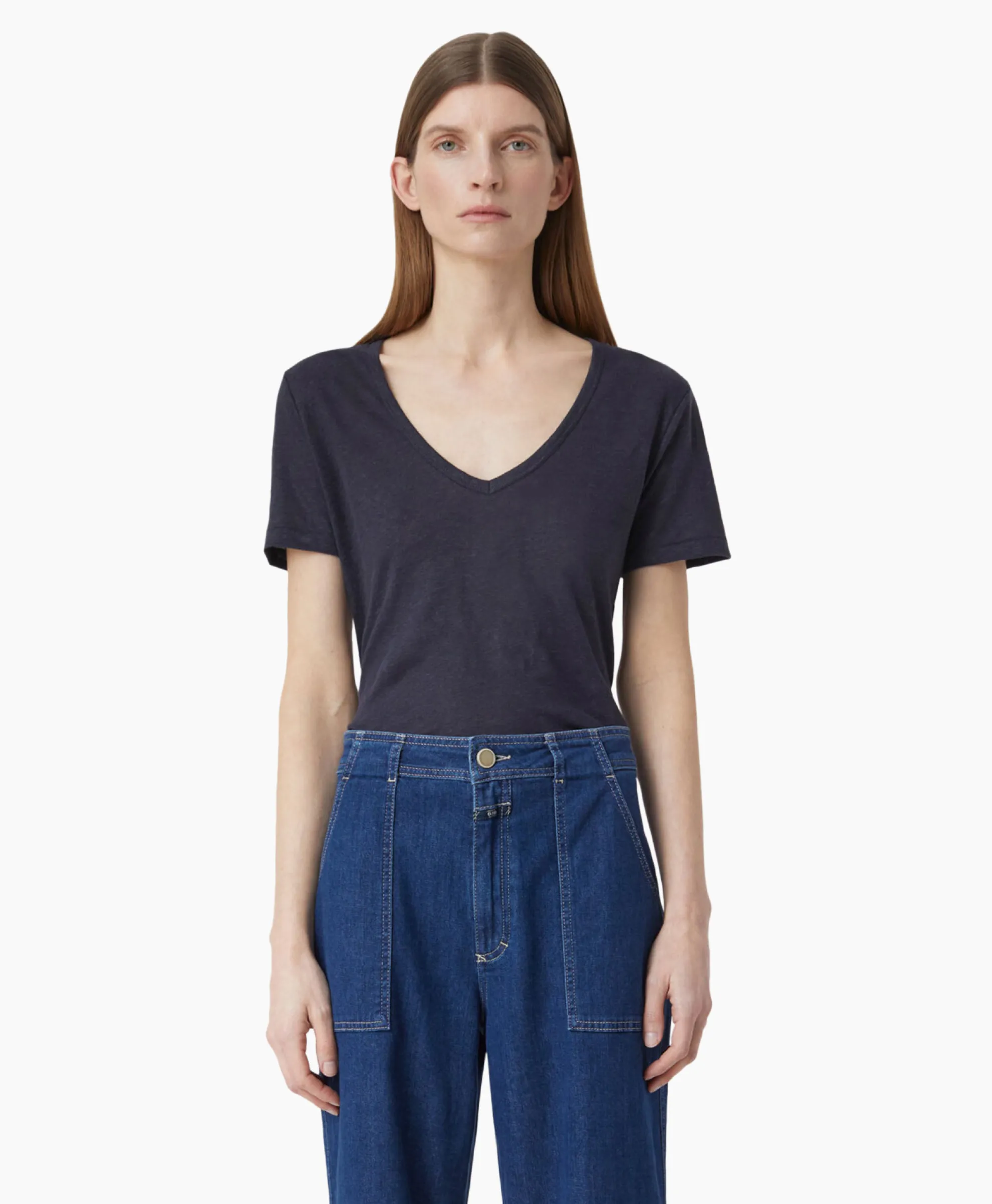 Closed T-Shirt Korte Mouw V-Neck Blauw