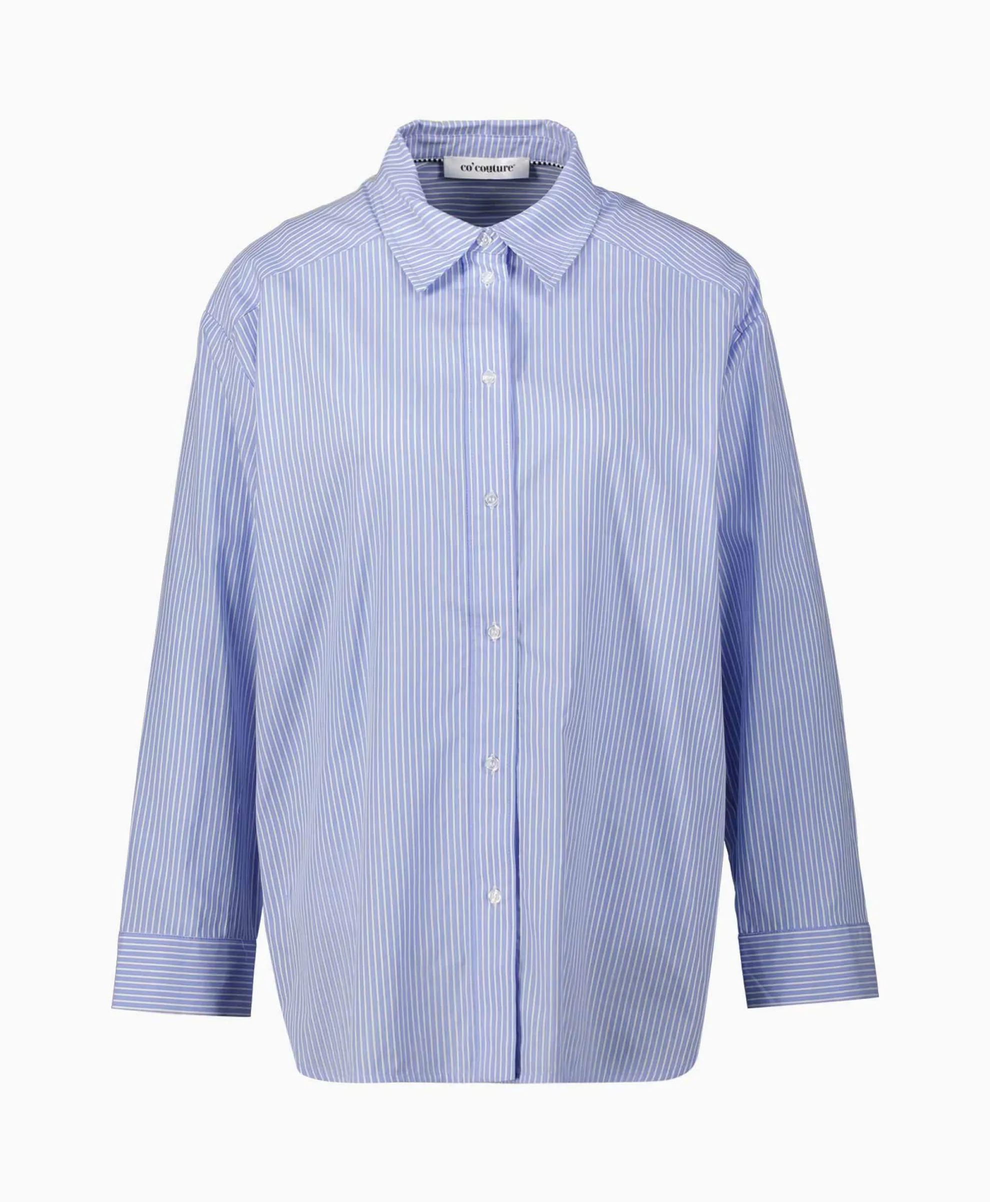 Co'Couture Blouse Double Cuff Stripe Licht Blauw