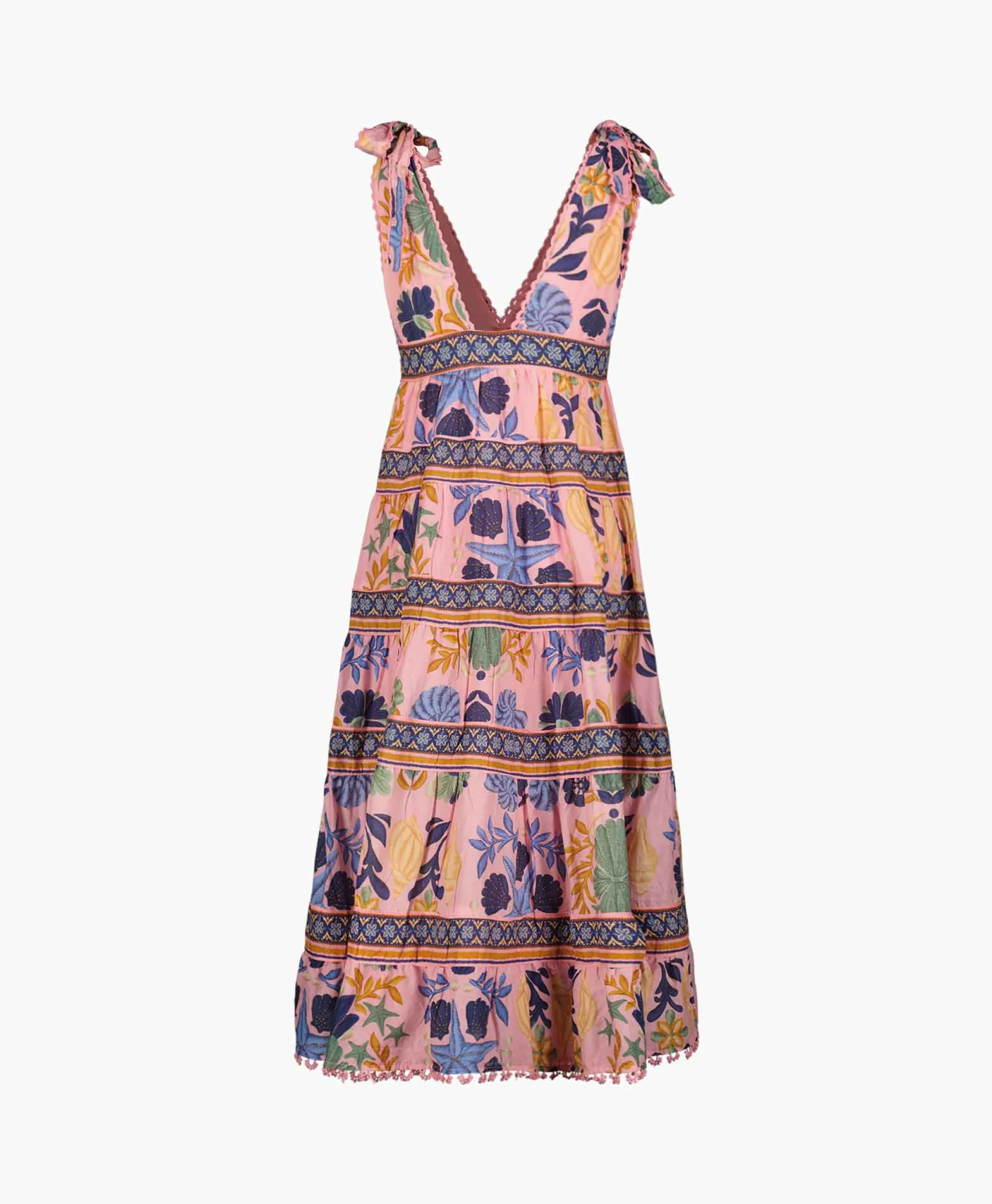 Farm Rio Midi Jurk Seashell Tapestry Pink Rose