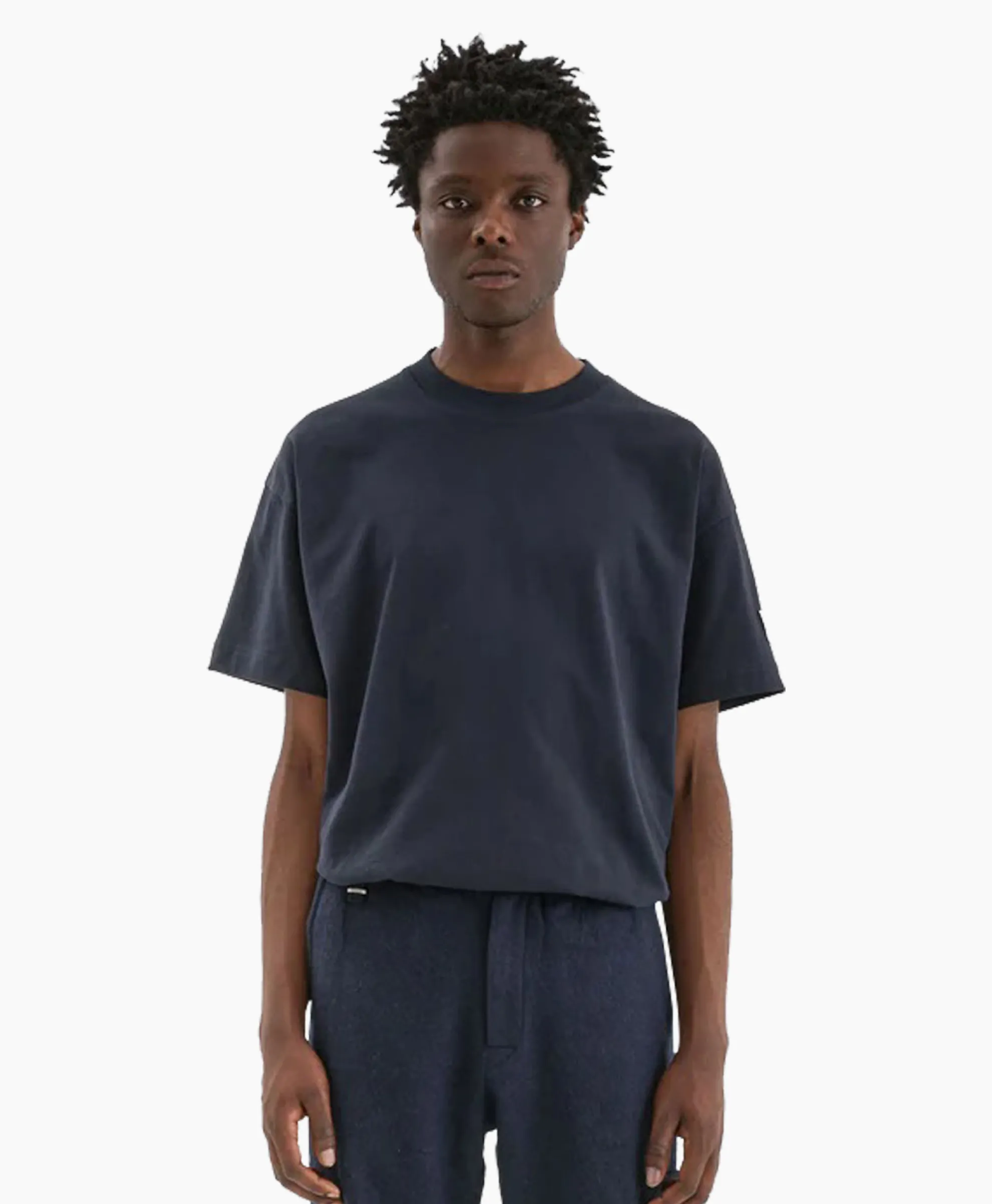 Flaneur T-Shirt Korte Mouw Atelier Sleeve Amblem Donker Blauw