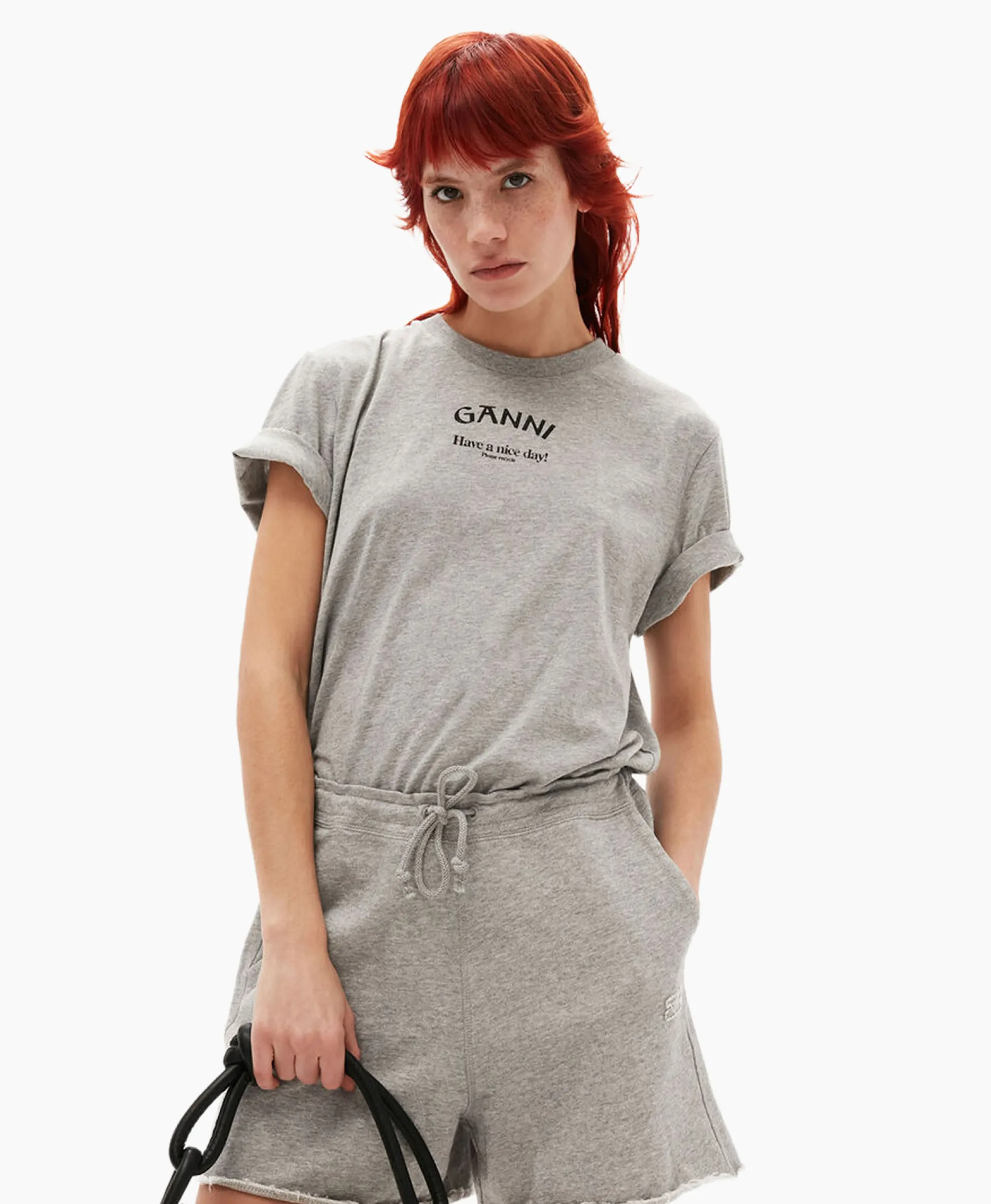 Ganni T-Shirt Korte Mouw Thin Jersey O-Neck Grijs