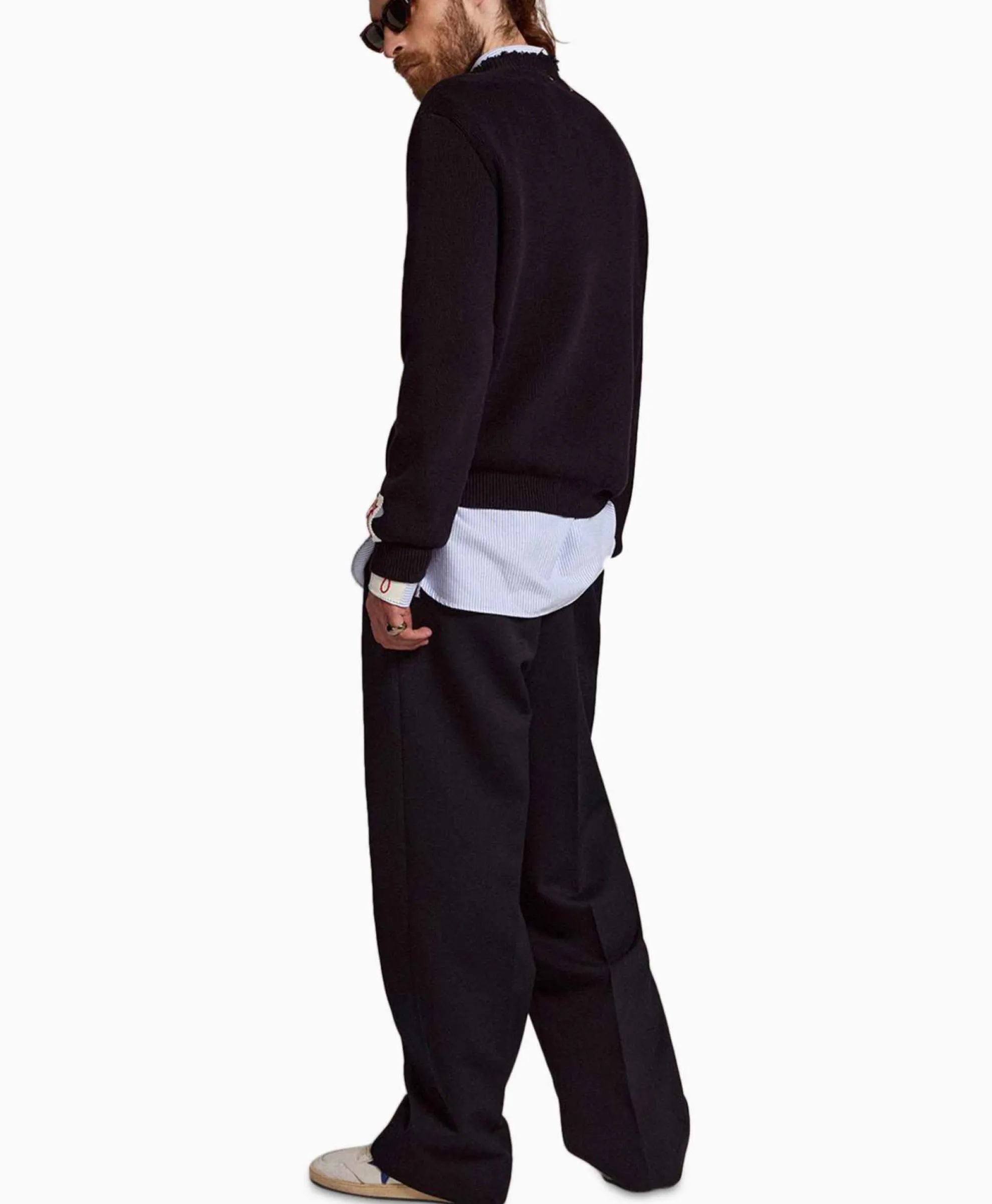 Golden Goose Broek Golden M Wide Legs Compact Gabardine Wool Donker Blauw