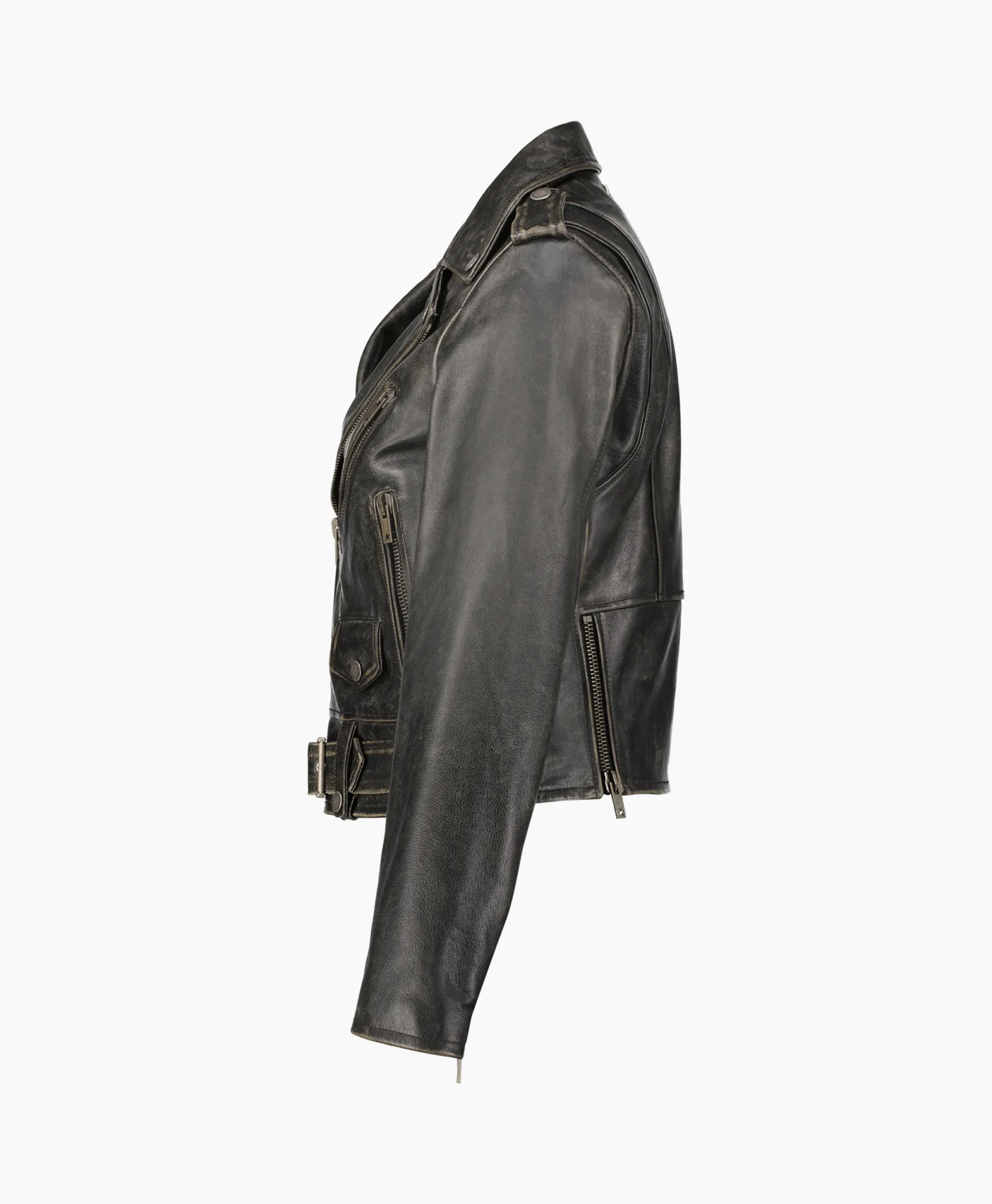 Golden Goose Leren Jas Golden W's Chiodo Distressed Bull Leathe Zwart