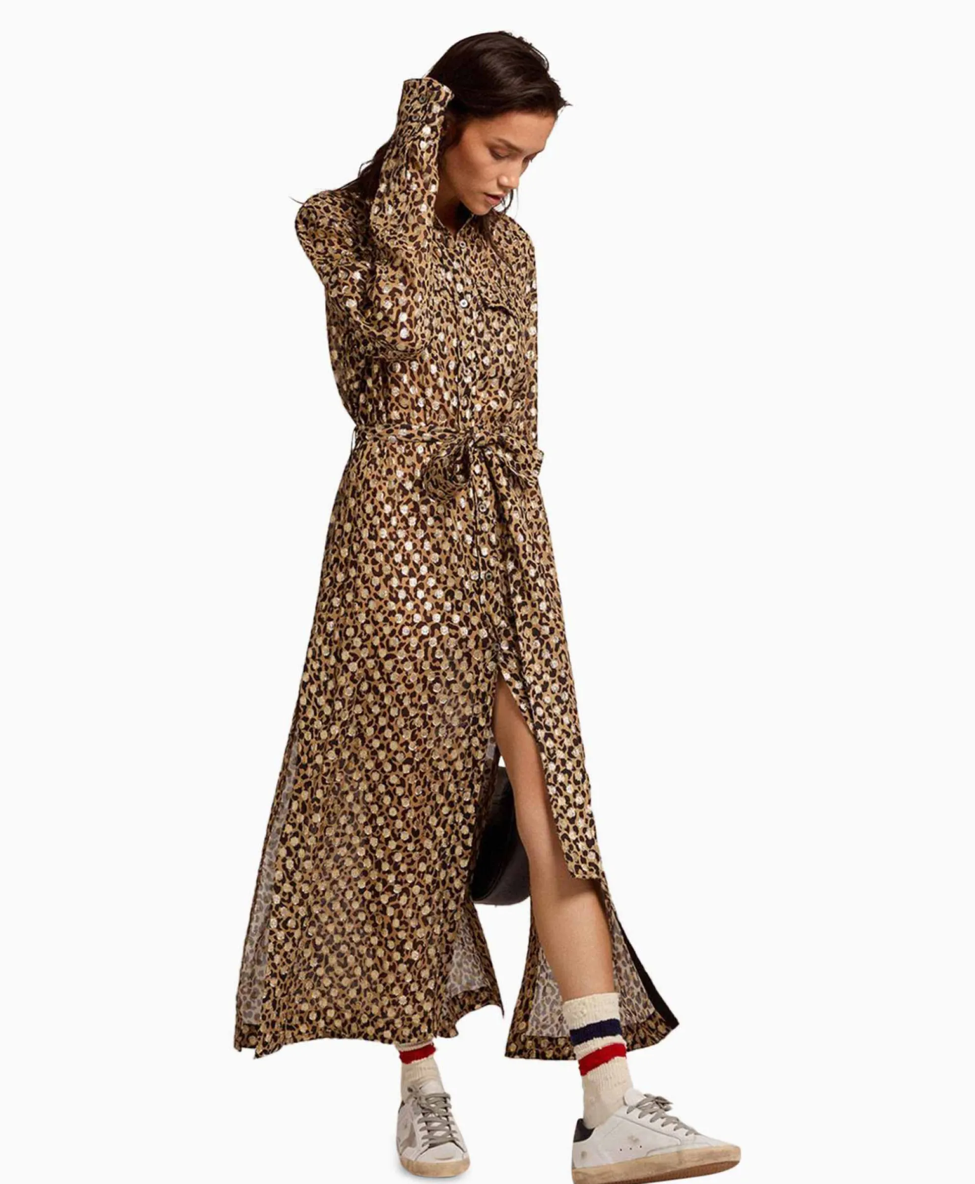 Golden Goose Midi Jurk Golden W's Chemisier Leopard Print Fil C Beige