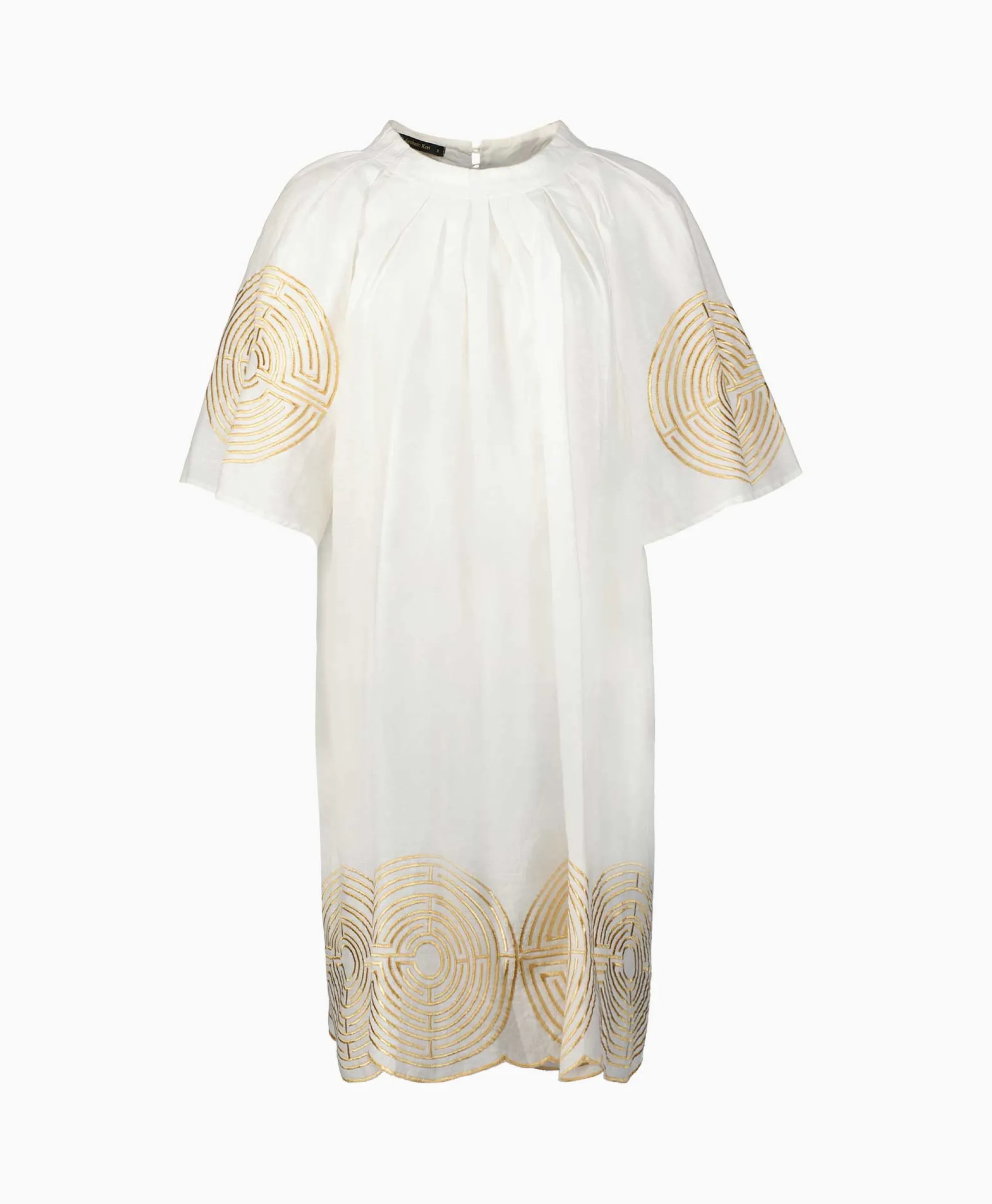 Greek Archaic Kori Mini Jurk Short Labyrinth Bell Sleeve Wit