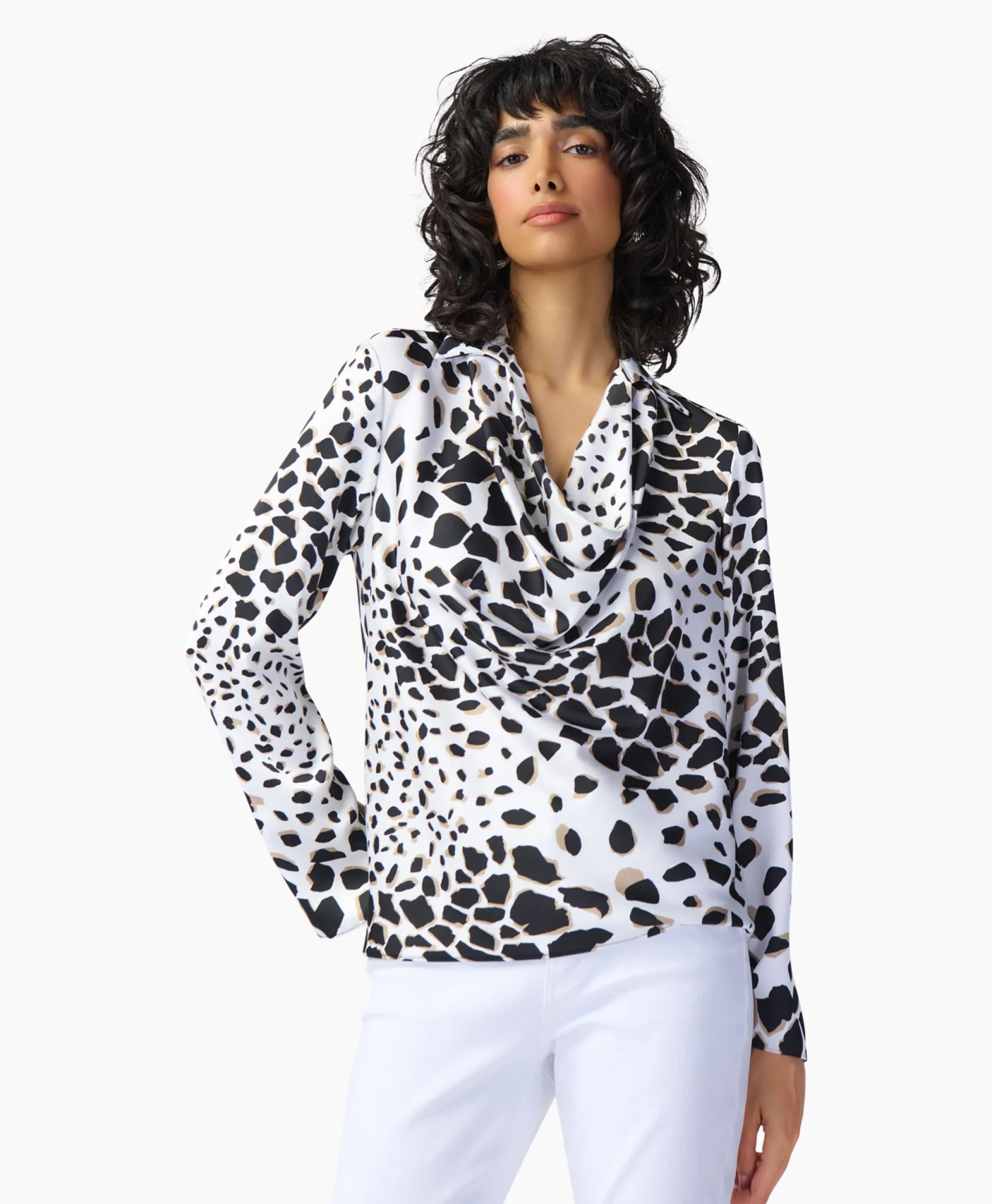 Joseph Ribkoff Blouse Lange Mouw Print Wikkel Zwart Dessin