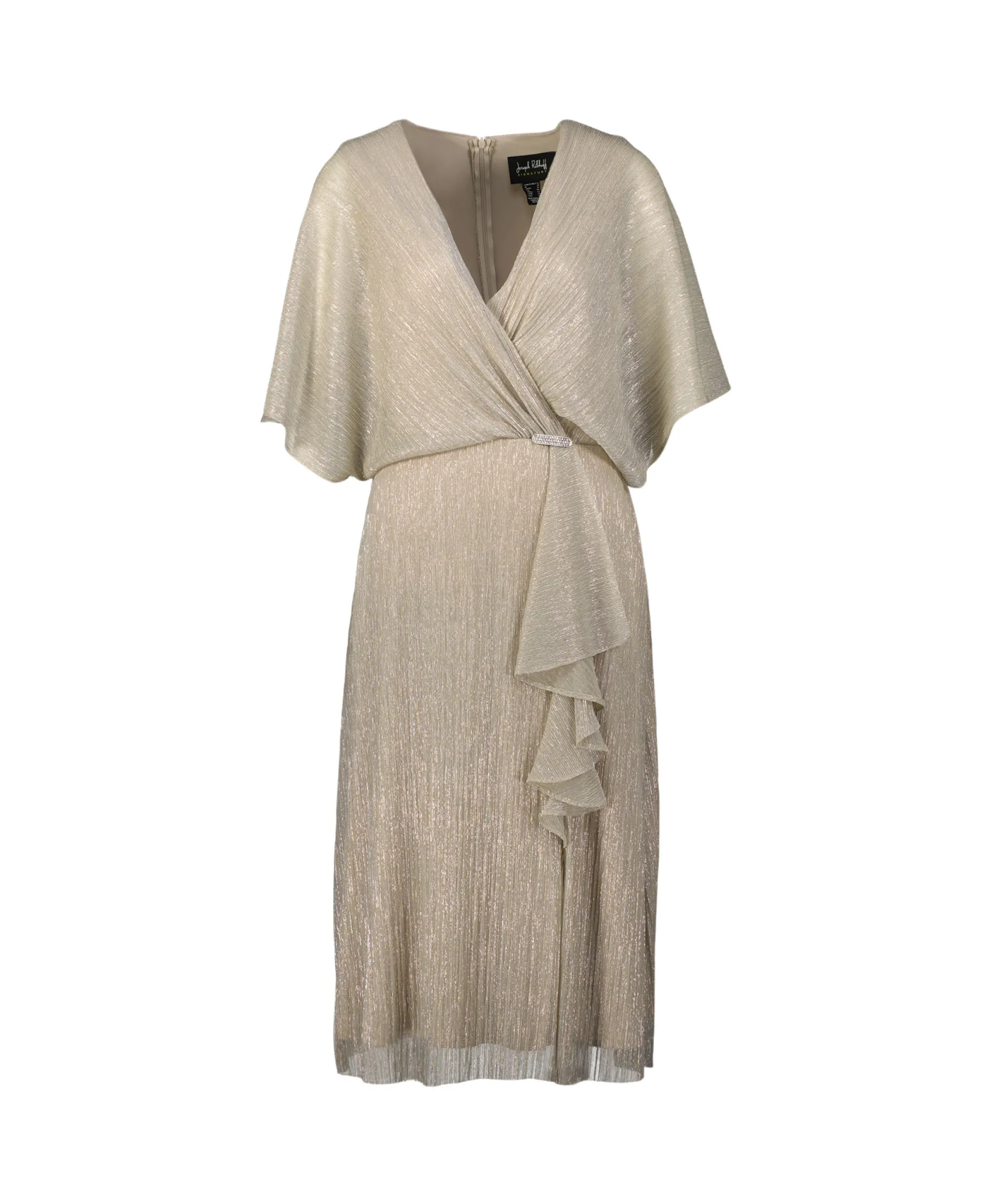 Joseph Ribkoff Midi Jurk Korte Mouwen Wikkel Champagne