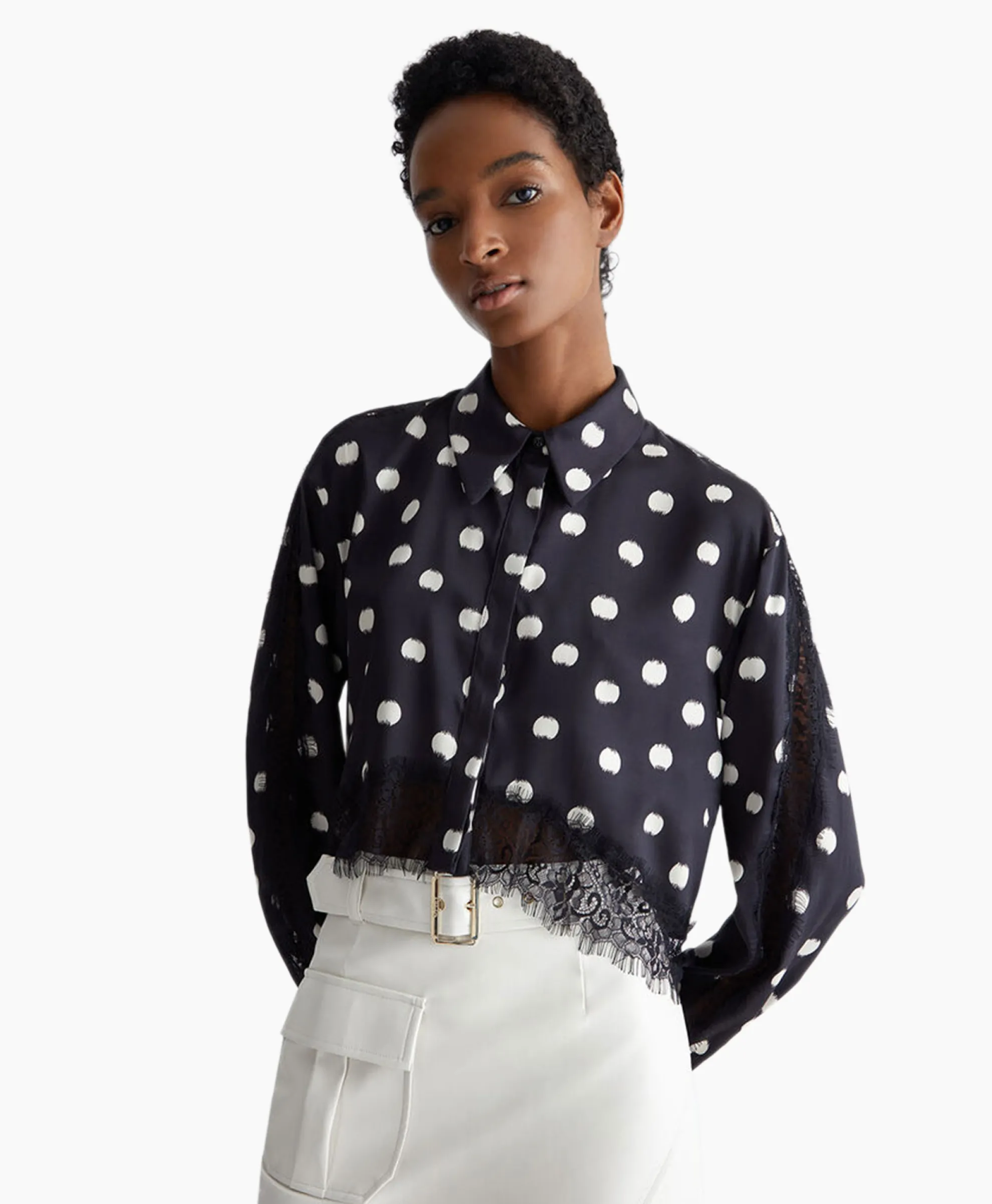 Liu Jo Blouse Escamicia C/Dettagali In Pizzo Zwart