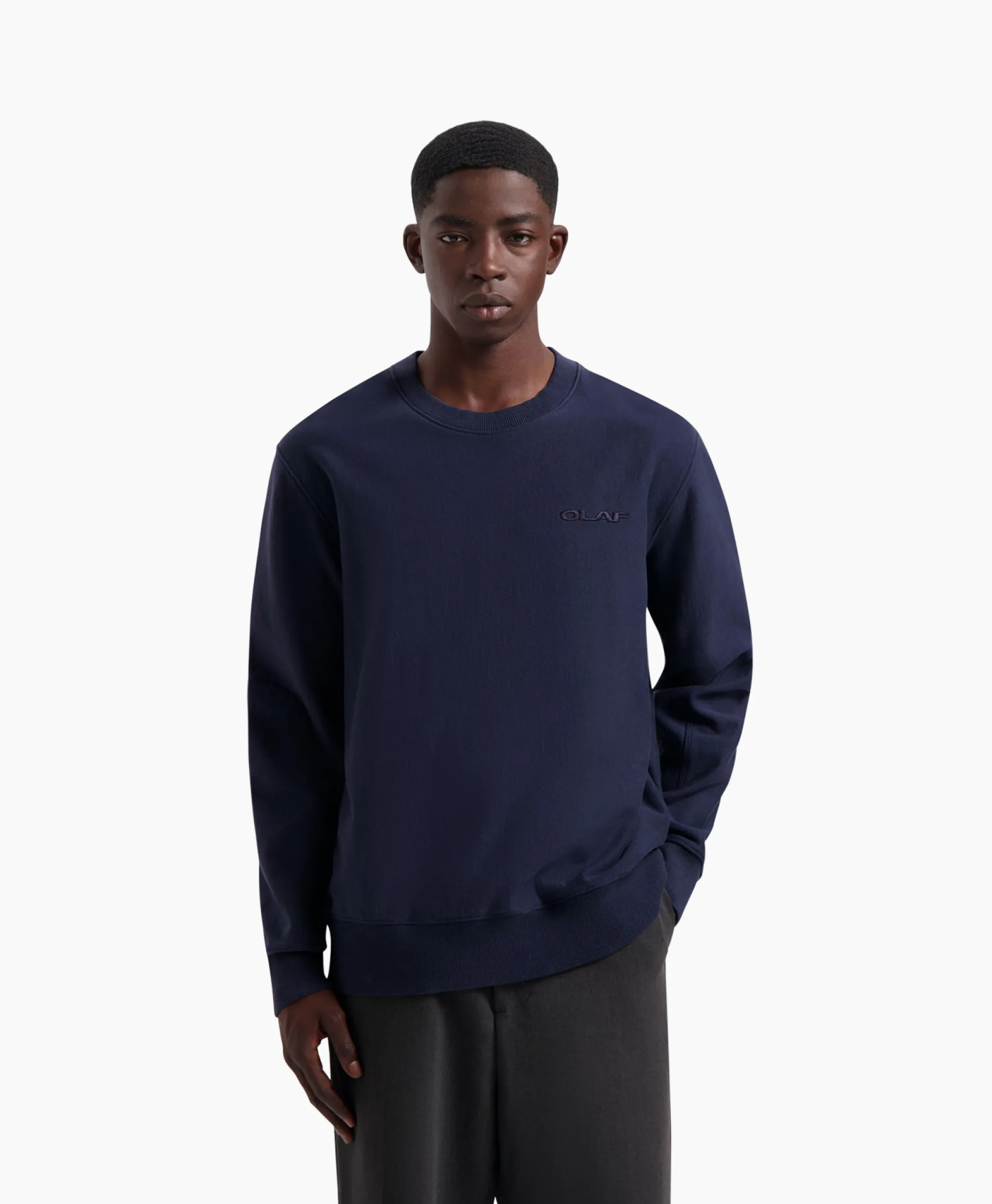Olaf Hussein Sweater Logo Crewneck Donker Blauw
