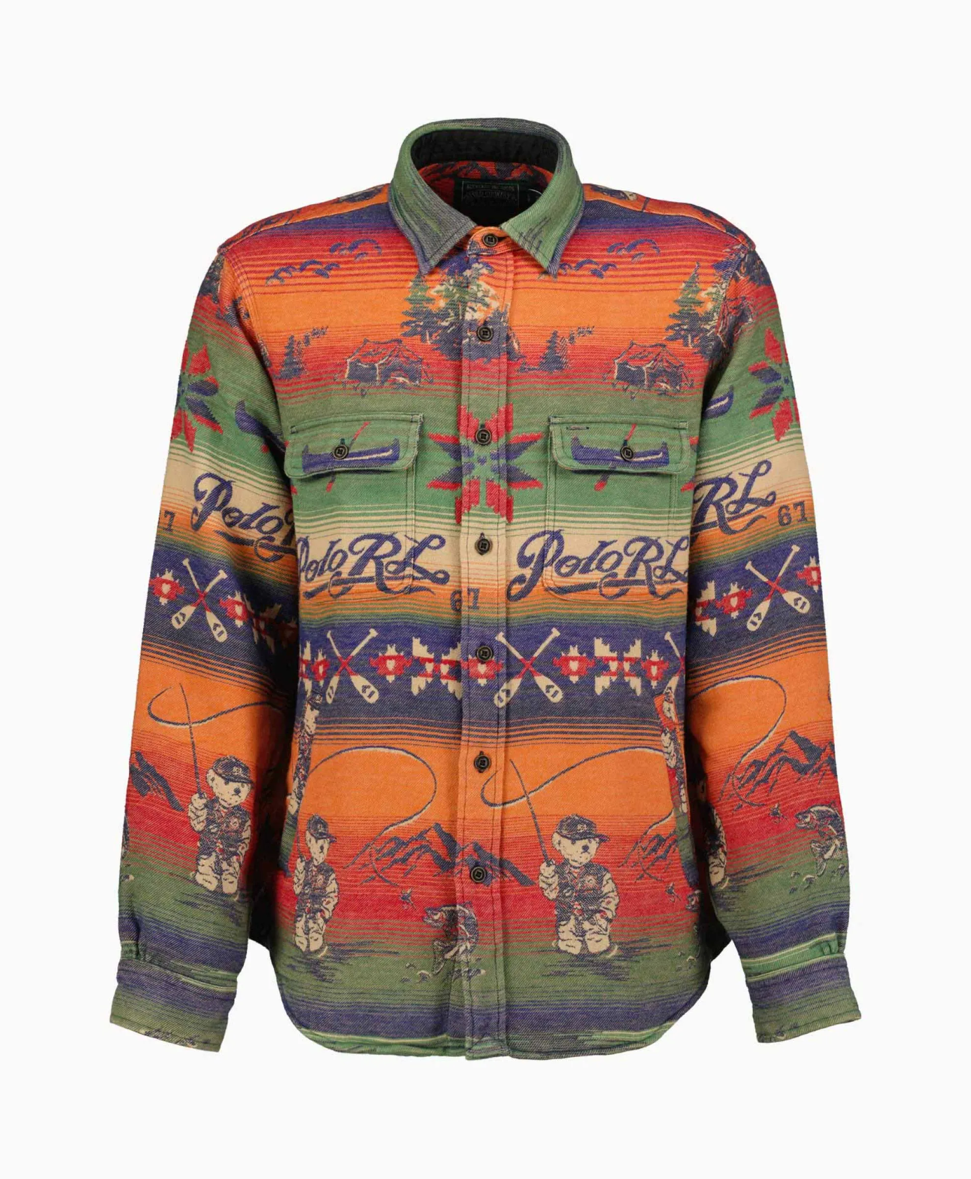 Ralph Lauren Overshirt Flannel Jacquard Blauw Dessin