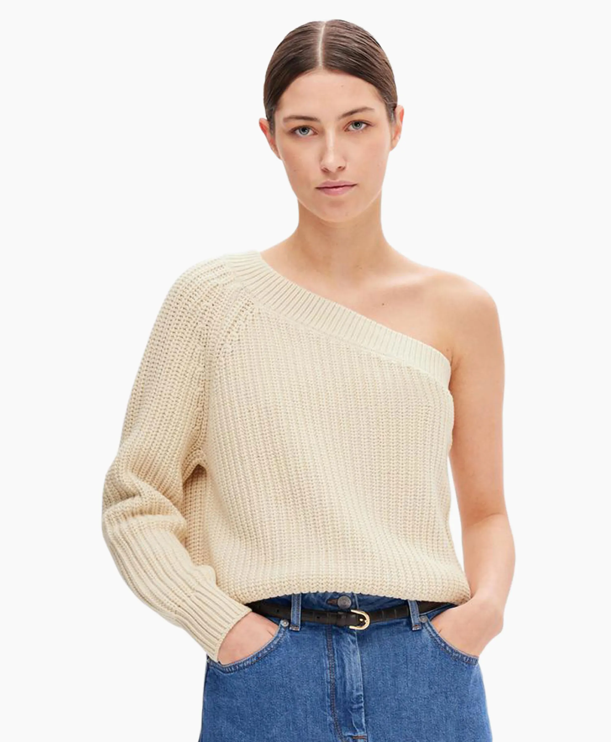 Selected Femme Gebreide Trui Sedora Ls Knit One Shoulder Off White