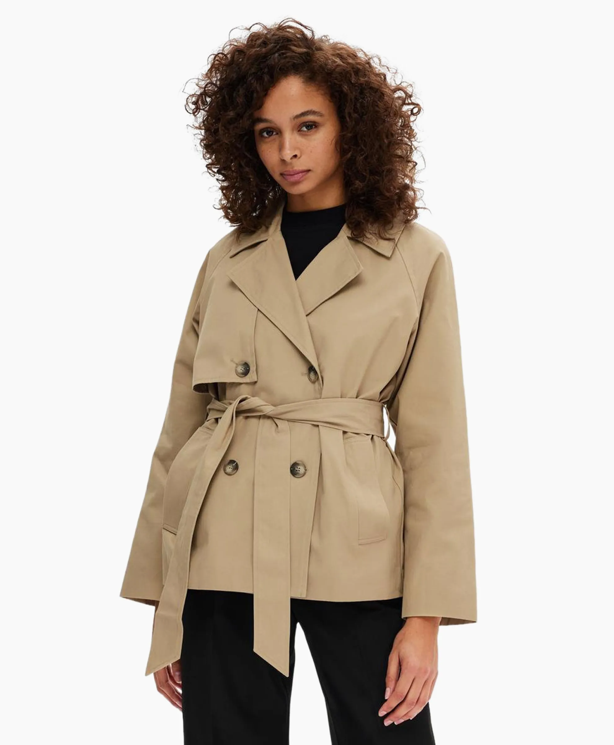 Selected Femme Jack Belinda Short Trench Coat Zand