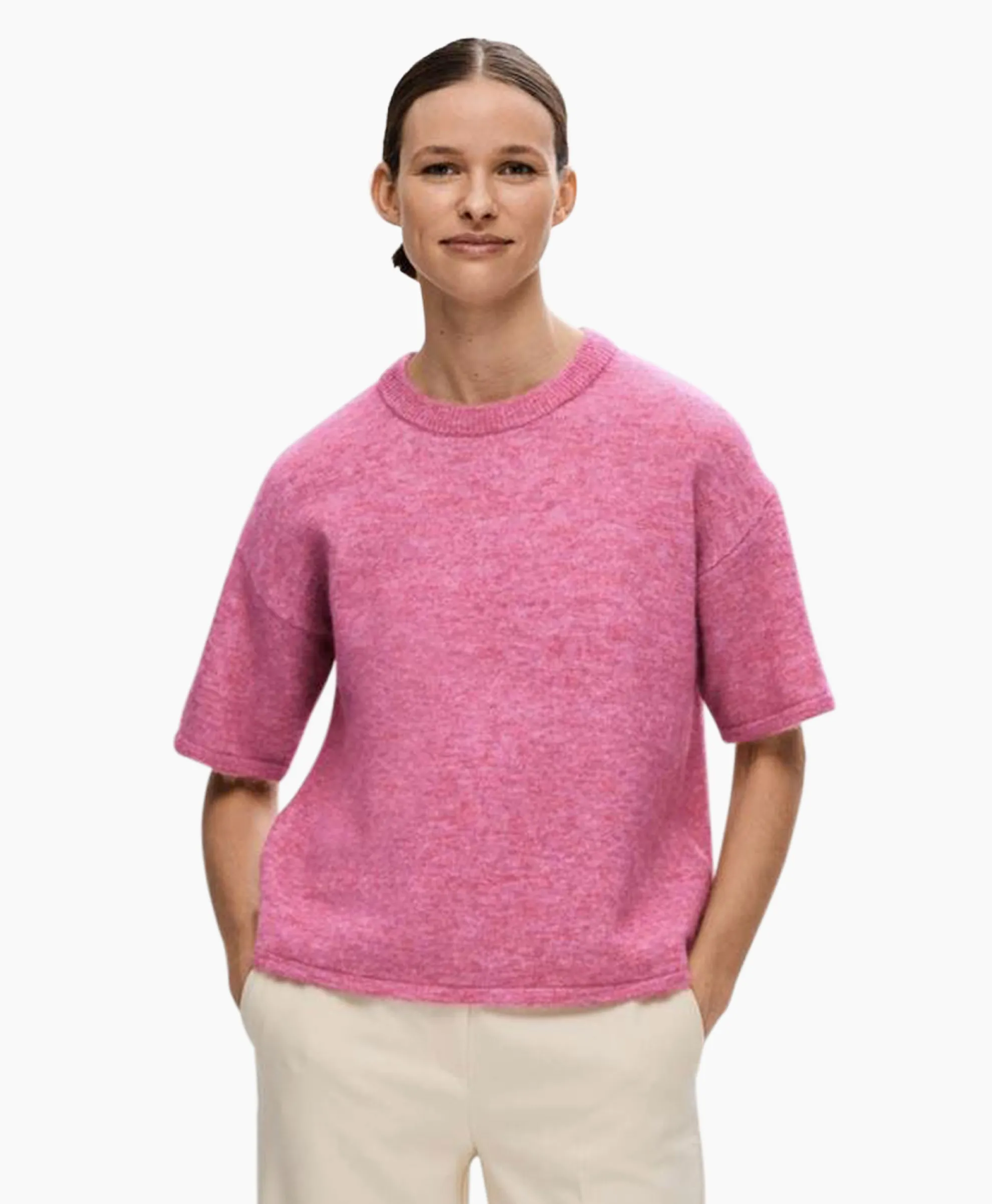 Selected Femme Pullover Maline-Liliana 2/4 Knit O-Neck N Roze