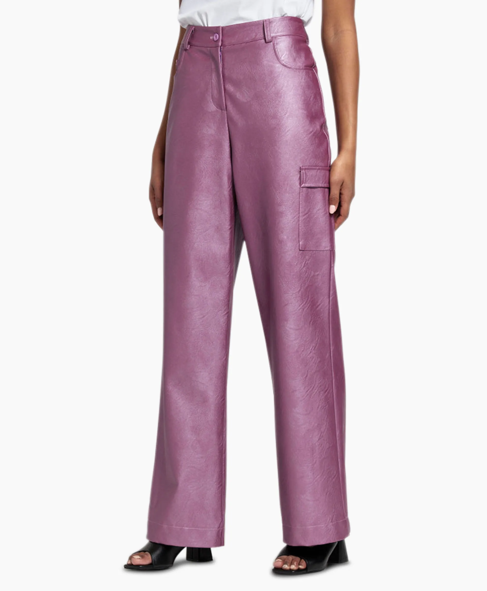 Studio Anneloes Broek Selina Metallic Leather Trousers Paars