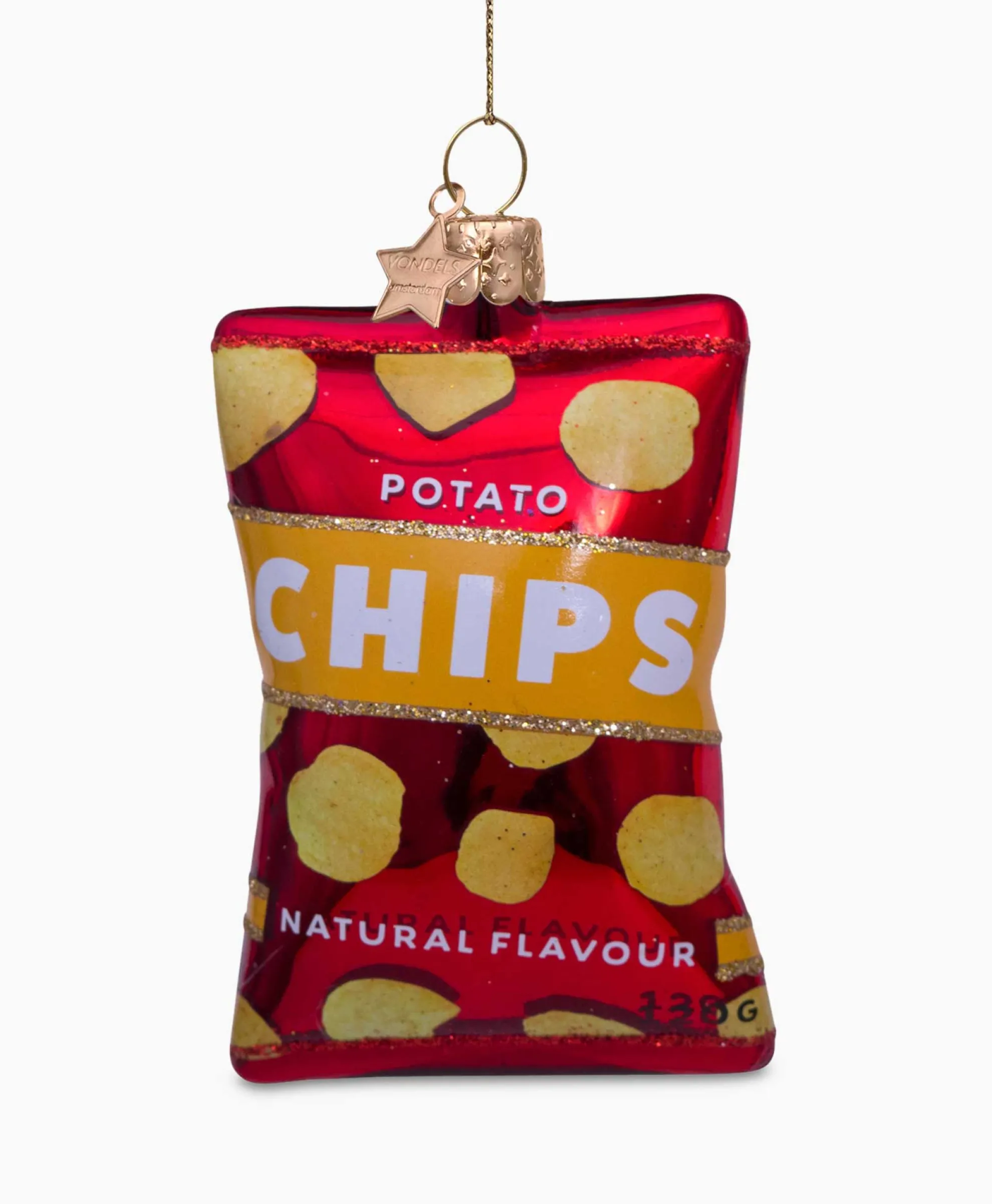 Vondels Vondels Kerstbal Naturel Chips Rood