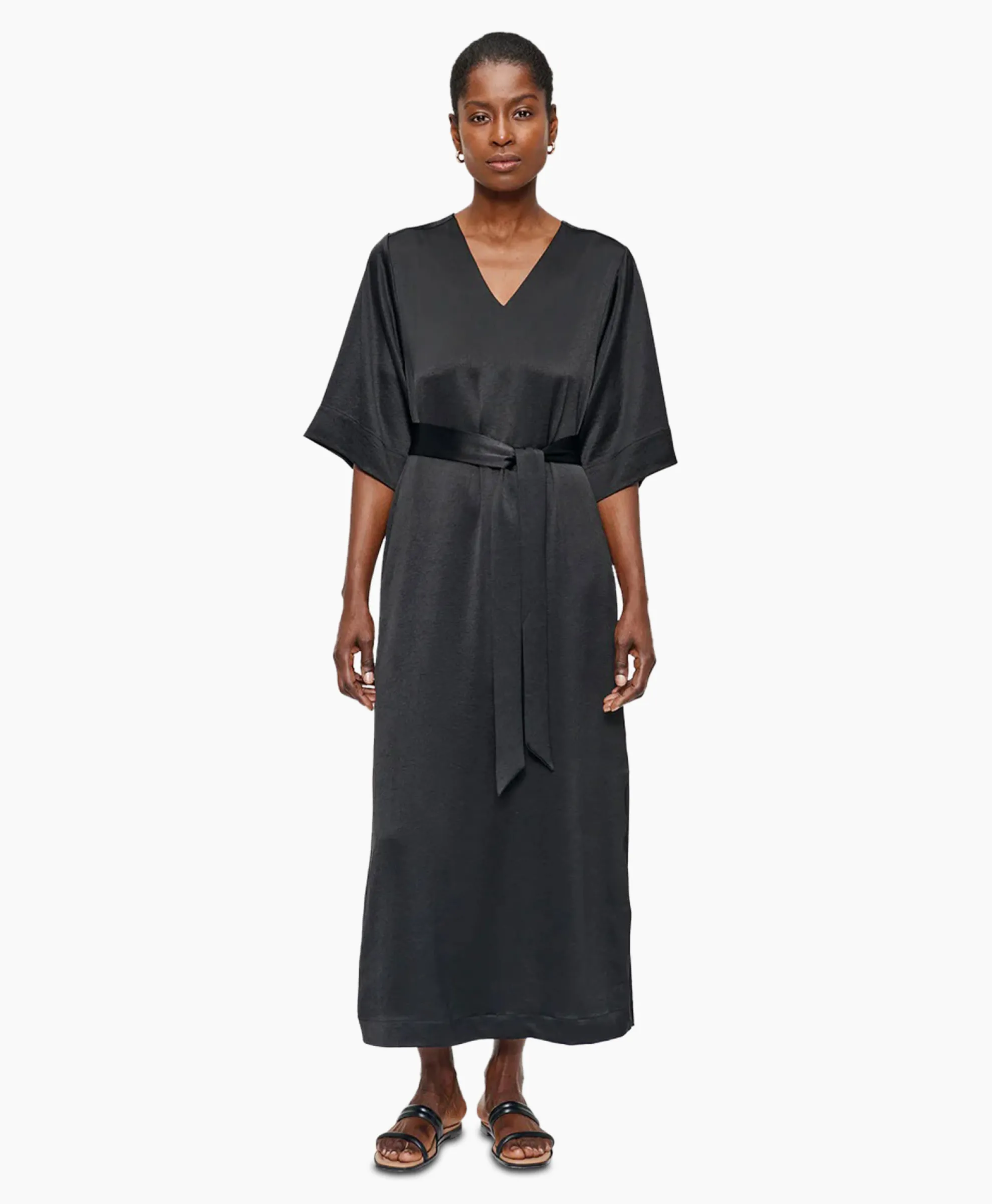 Zenggi Maxi Jurk Satin T-Shirt Zwart