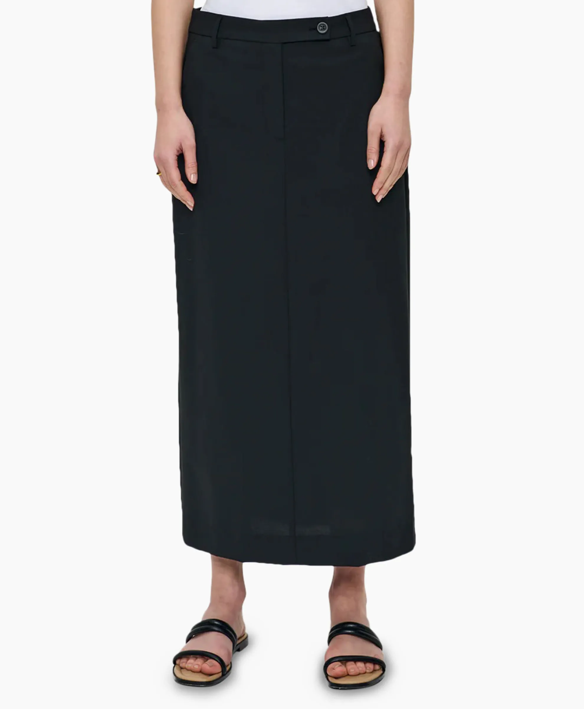 Zenggi Midi Rok Tropical Wool Straight Zwart