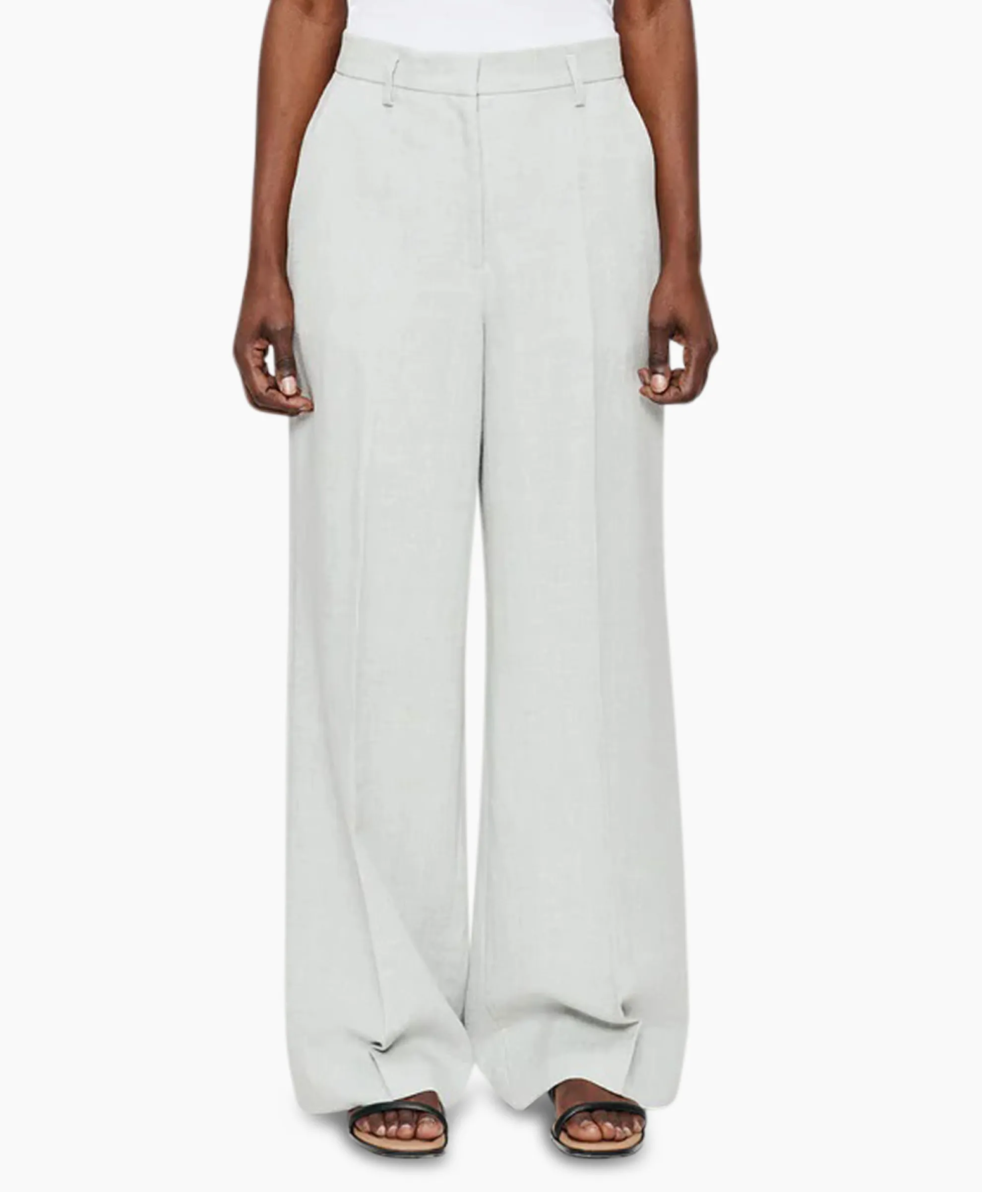 Zenggi Pantalon Melange Linnen Wide Leg Grijs